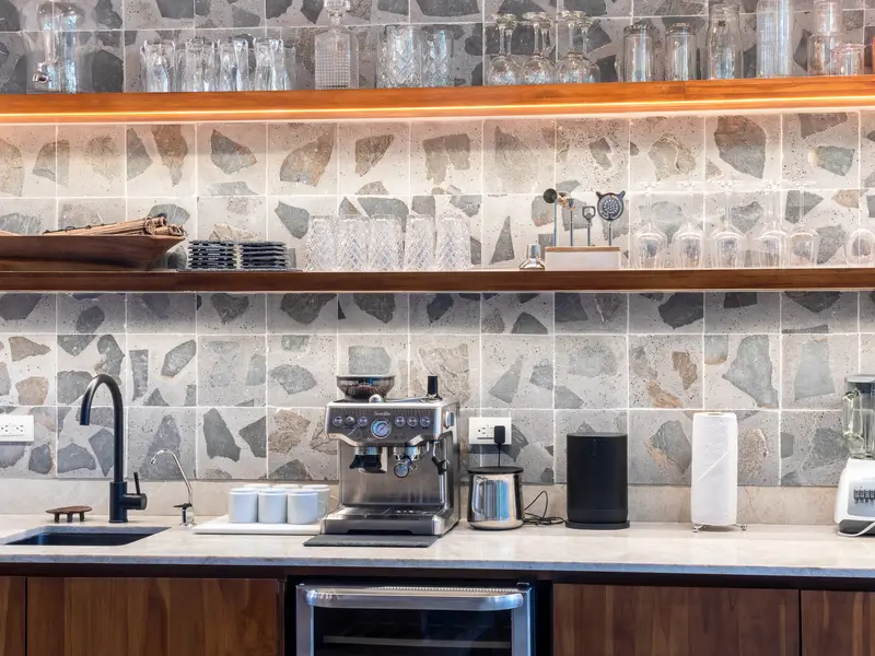 Espresso machine and coffee bar at Kirana Nosara