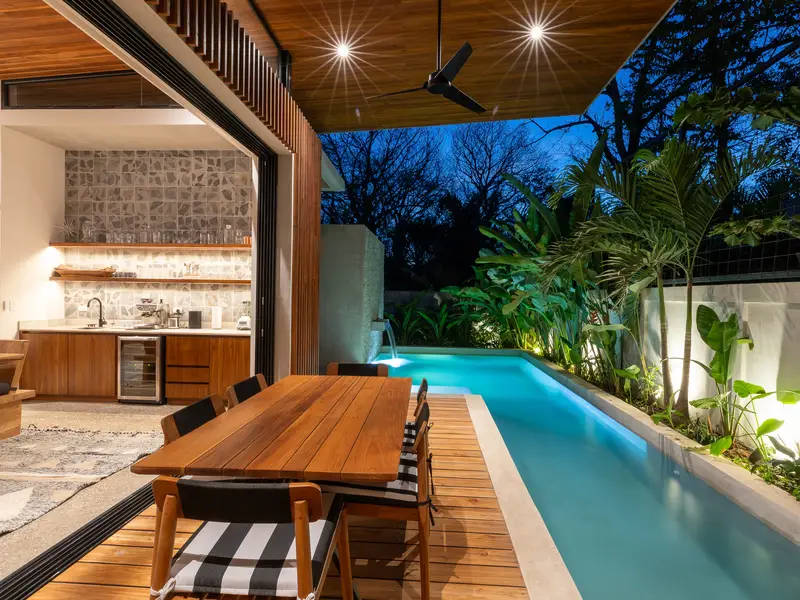 Kirana Nosara pool and terrace lit at night